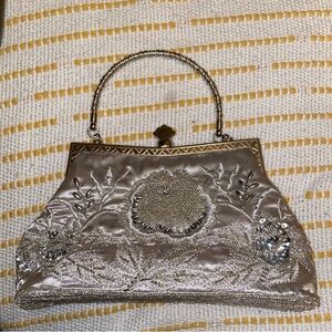 Silver tone Beaded Evening Bag